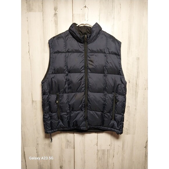 Gap Men's XL Down Puffer Vest Jacket Reversible Blue Black Packable Warm Coat - Picture 1 of 10